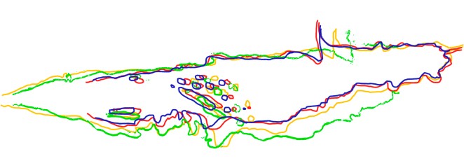 Varying outlines of the lake from the four sources referred to.